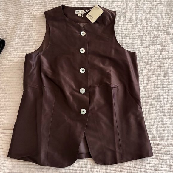 Donni x Nully Silk Taffeta NWT Brown Button-Up Women's Top Vest S - Picture 2 of 5